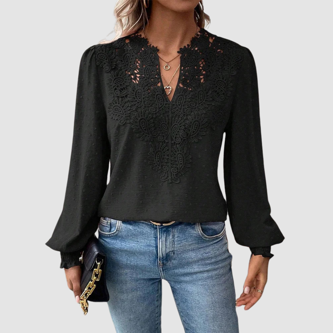 Sondra™ Luxury Lace Blouse with V-Neck