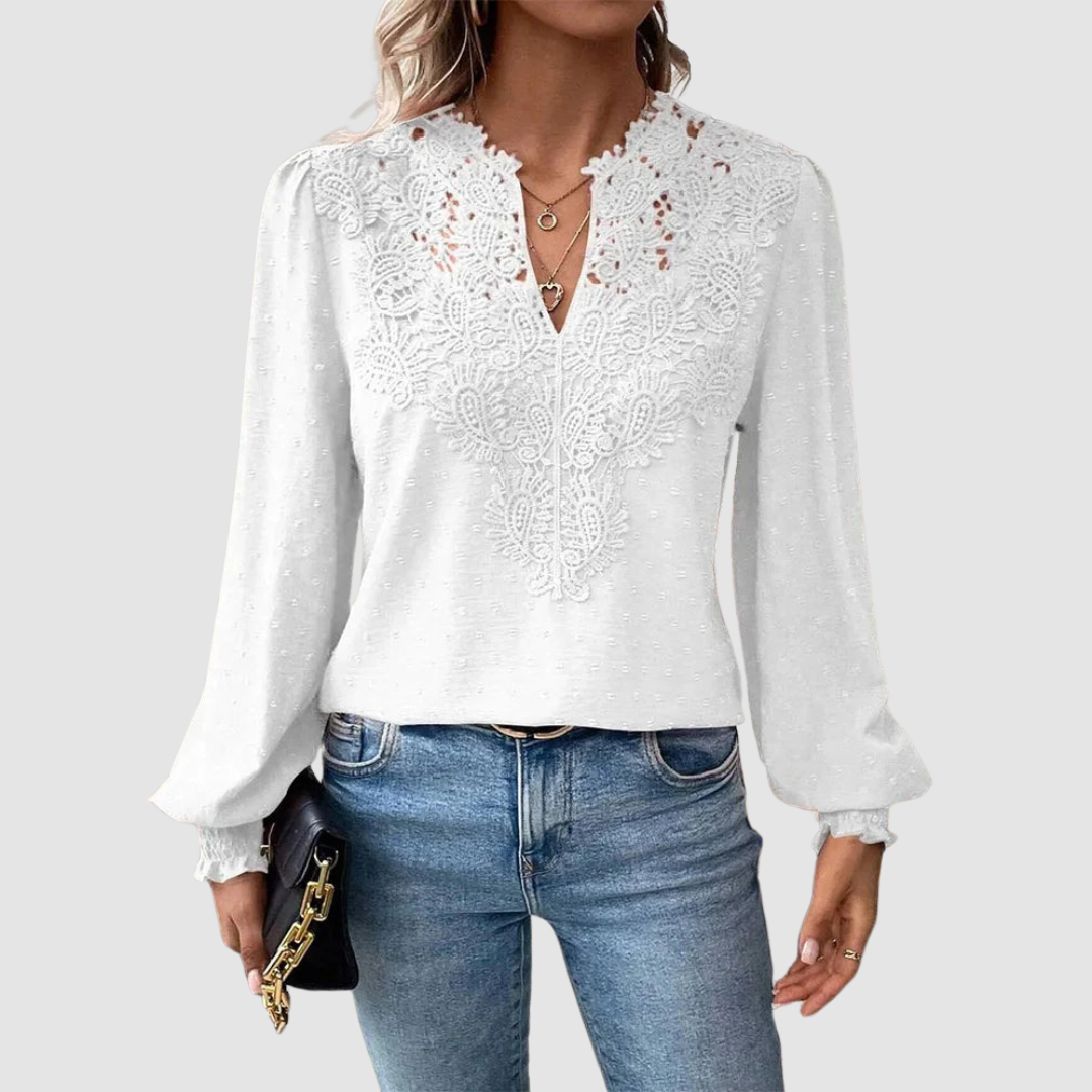 Sondra™ Luxury Lace Blouse with V-Neck